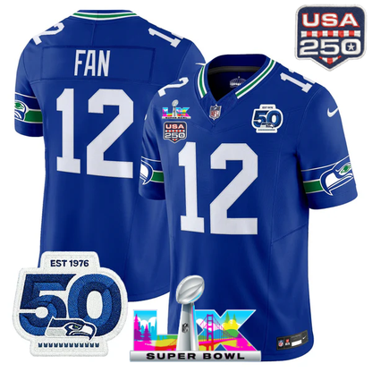 SEA Super Bowl LX - 50th Anniversary Patch Gold Vapor Limited Jersey N19 - Stitched