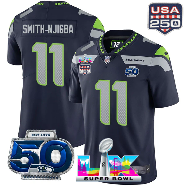 SEA Super Bowl LX - 50th Anniversary Patch Gold Vapor Limited Jersey N19 - Stitched