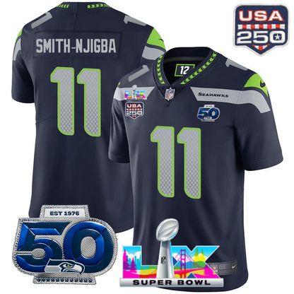 SEA Super Bowl LX - 50th Anniversary Patch Gold Vapor Limited Jersey N6 - Stitched