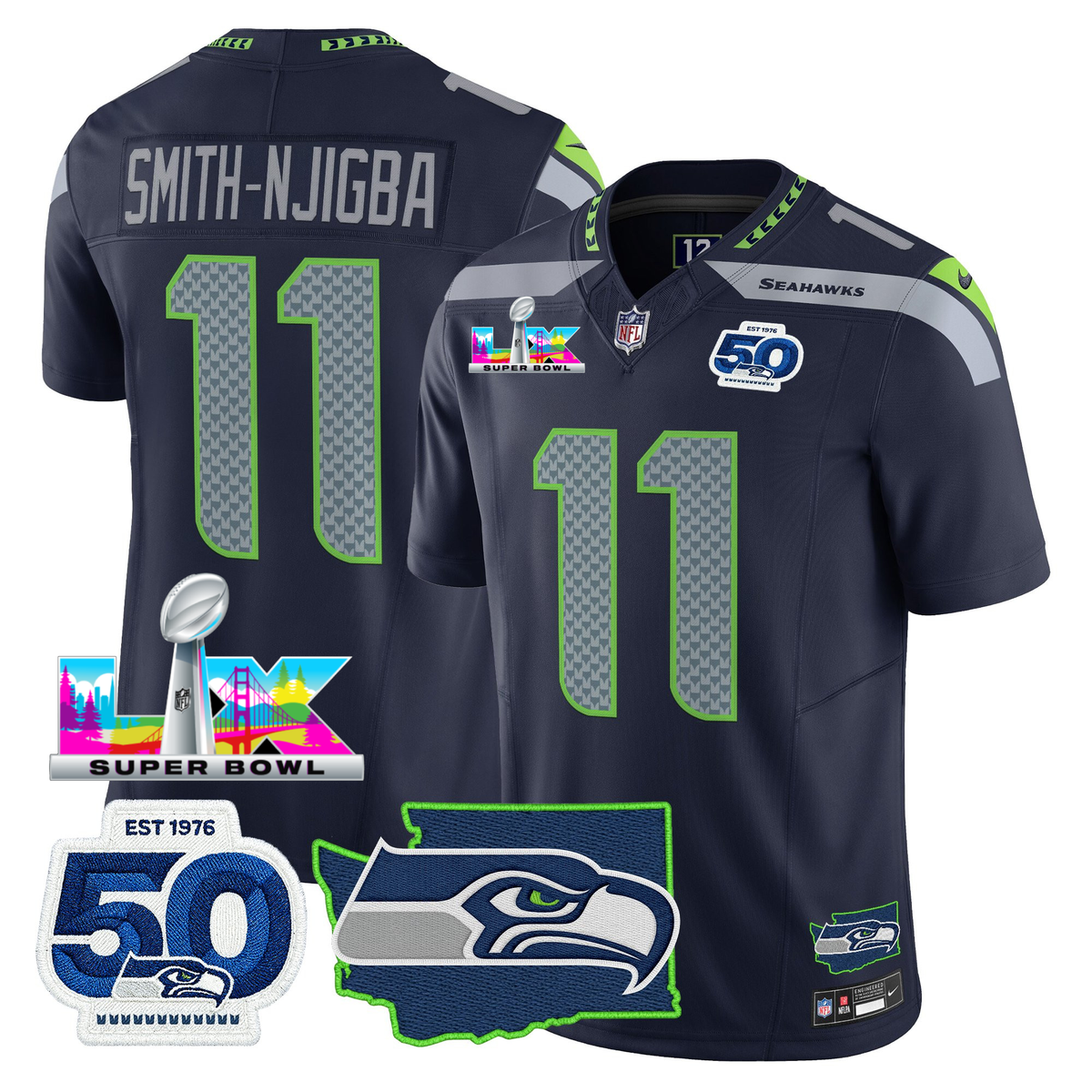 SEA Super Bowl LX - 50th Anniversary Patch Vapor Limited Jersey N88 - Stitched