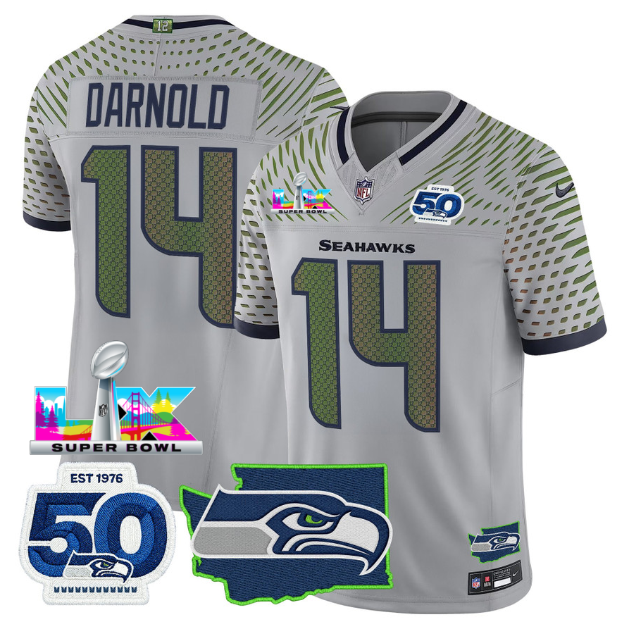 SEA Super Bowl LX - 50th Anniversary Patch Vapor Limited Jersey N88 - Stitched