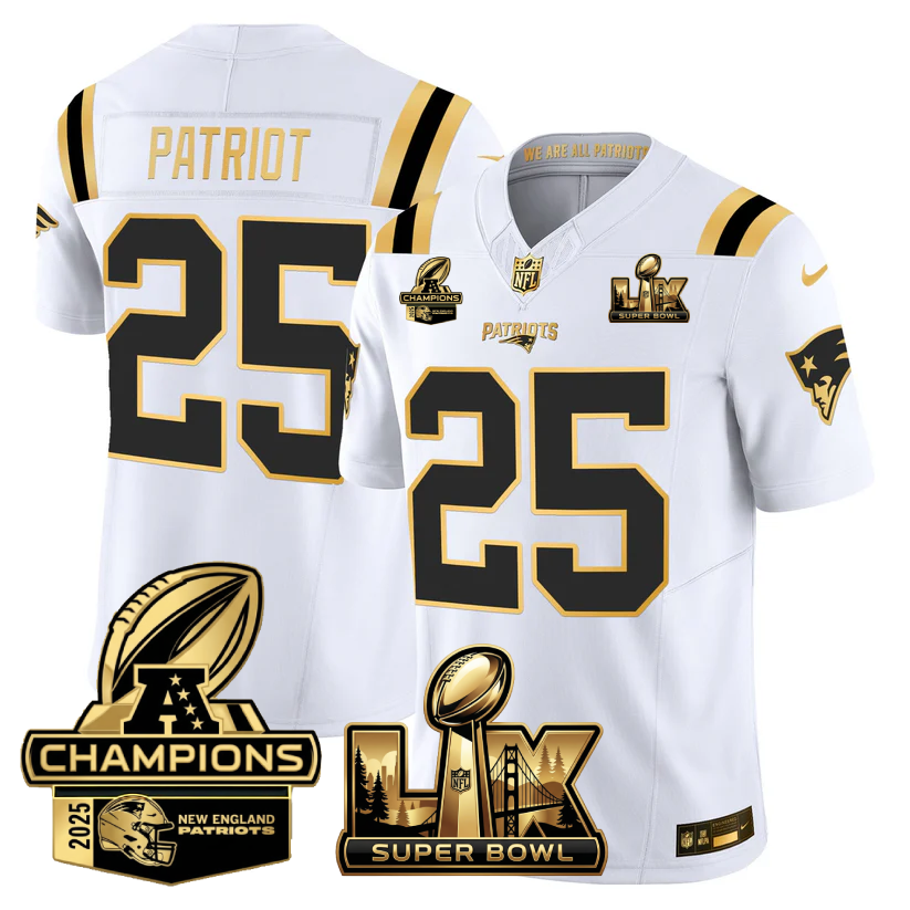 NE Super Bowl LX - AFC Champions Patch Gold Vapor Limited Jersey - Stitched