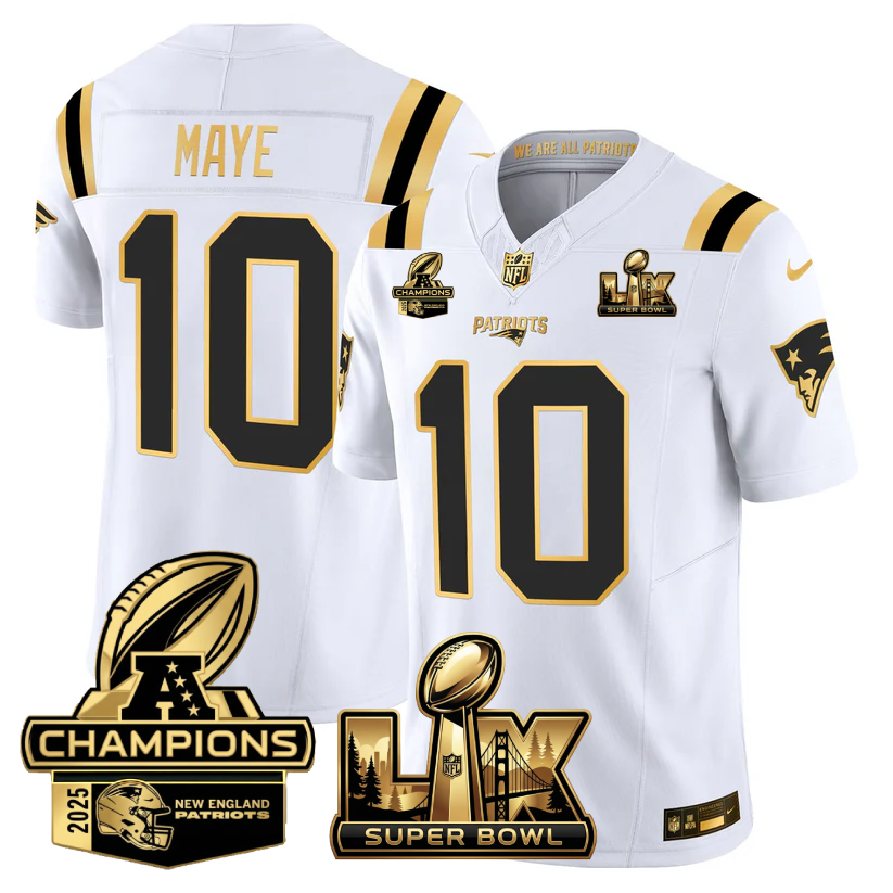 NE Super Bowl LX - AFC Champions Patch Gold Vapor Limited Jersey - Stitched