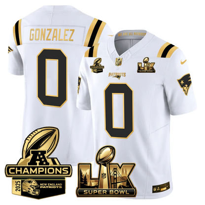 NE Super Bowl LX - AFC Champions Patch Gold Vapor Limited Jersey - Stitched