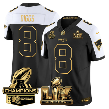 NE Super Bowl LX - AFC Champions Patch Gold Vapor Limited Jersey - Stitched