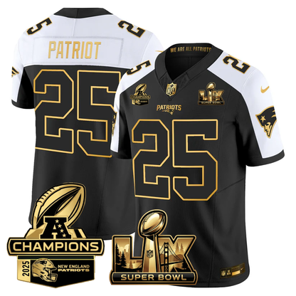 NE Super Bowl LX - AFC Champions Patch Gold Vapor Limited Jersey - Stitched