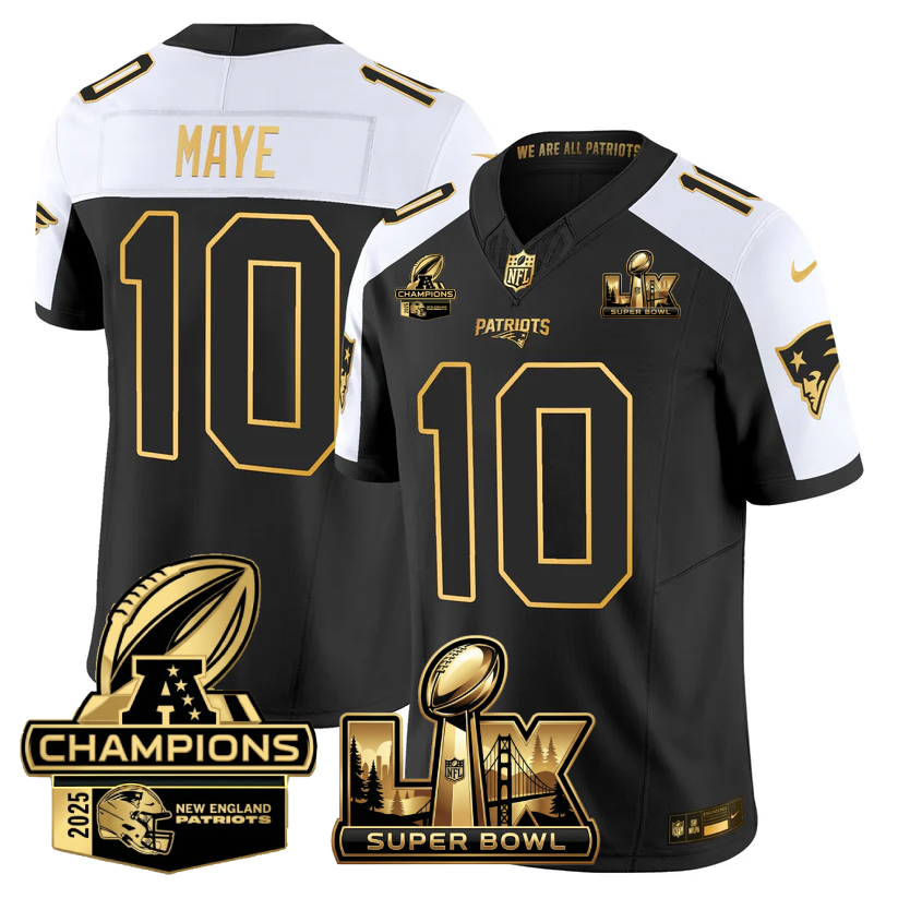 NE Super Bowl LX - AFC Champions Patch Gold Vapor Limited Jersey - Stitched
