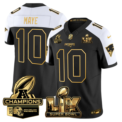 NE Super Bowl LX - AFC Champions Patch Gold Vapor Limited Jersey - Stitched