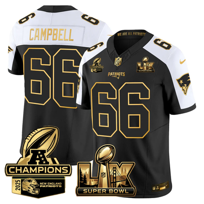 NE Super Bowl LX - AFC Champions Patch Gold Vapor Limited Jersey - Stitched