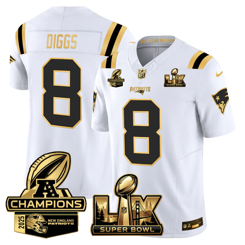 NE Super Bowl LX - AFC Champions Patch Gold Vapor Limited Jersey - Stitched
