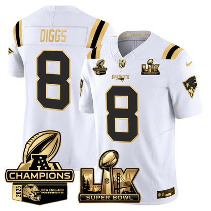 NE Super Bowl LX - AFC Champions Patch Gold Vapor Limited Jersey - Stitched