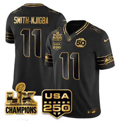 SEA Super Bowl LX - 50th Anniversary Patch Gold Vapor Limited Jersey N6 - Stitched