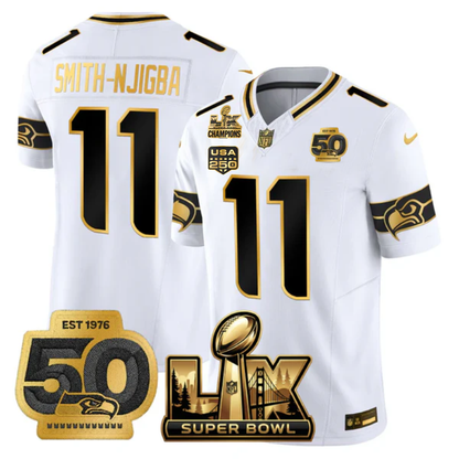 SEA Super Bowl LX - 50th Anniversary Patch Gold Vapor Limited Jersey N6 - Stitched
