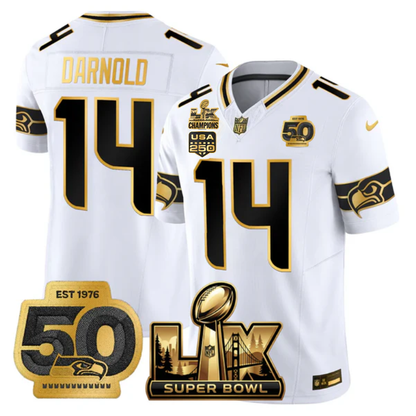 SEA Super Bowl LX - 50th Anniversary Patch Gold Vapor Limited Jersey N6 - Stitched