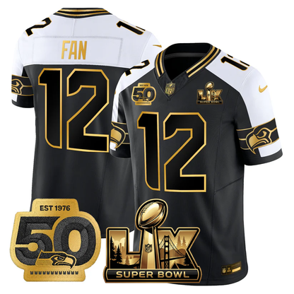 SEA Super Bowl LX - 50th Anniversary Patch Gold Vapor Limited Jersey - Stitched