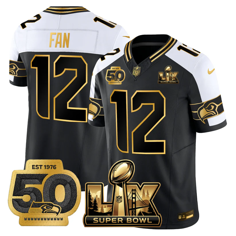 SEA Super Bowl LX - 50th Anniversary Patch Gold Vapor Limited Jersey - Stitched-NQD