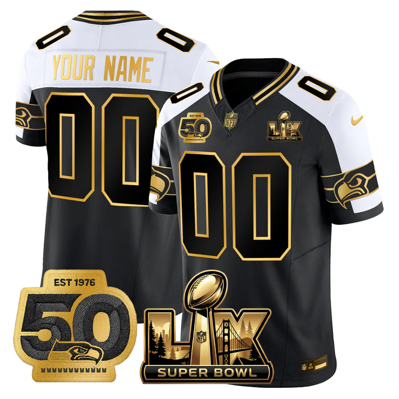 SEA Super Bowl LX - 50th Anniversary Patch Gold Vapor Limited Jersey - Stitched