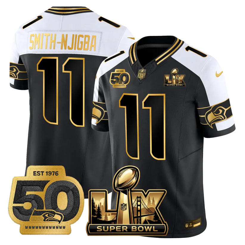 SEA Super Bowl LX - 50th Anniversary Patch Gold Vapor Limited Jersey - Stitched-NQD