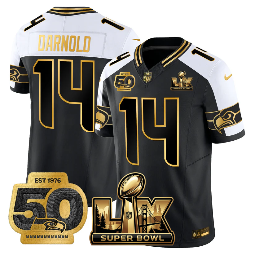 SEA Super Bowl LX - 50th Anniversary Patch Gold Vapor Limited Jersey - Stitched