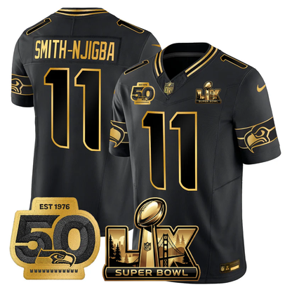 SEA Super Bowl LX - 50th Anniversary Patch Gold Vapor Limited Jersey - Stitched-NQD