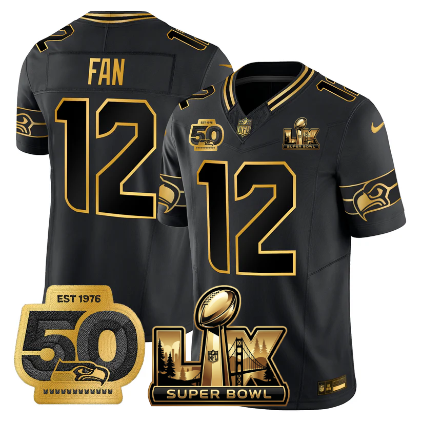 SEA Super Bowl LX - 50th Anniversary Patch Gold Vapor Limited Jersey - Stitched