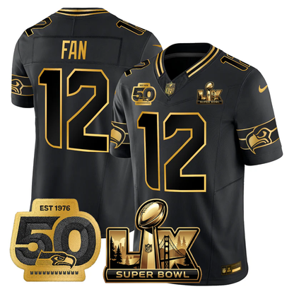 SEA Super Bowl LX - 50th Anniversary Patch Gold Vapor Limited Jersey - Stitched