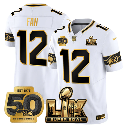 SEA Super Bowl LX - 50th Anniversary Patch Gold Vapor Limited Jersey - Stitched