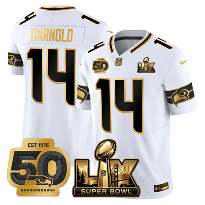 SEA Super Bowl LX - 50th Anniversary Patch Gold Vapor Limited Jersey N5 - Stitched