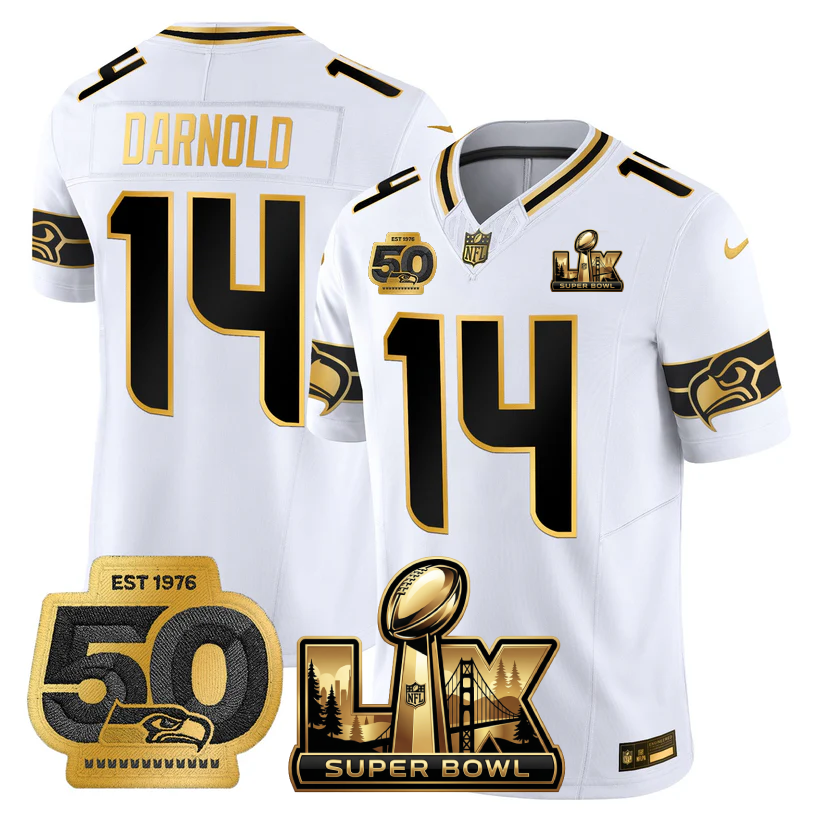 SEA Super Bowl LX - 50th Anniversary Patch Gold Vapor Limited Jersey - Stitched
