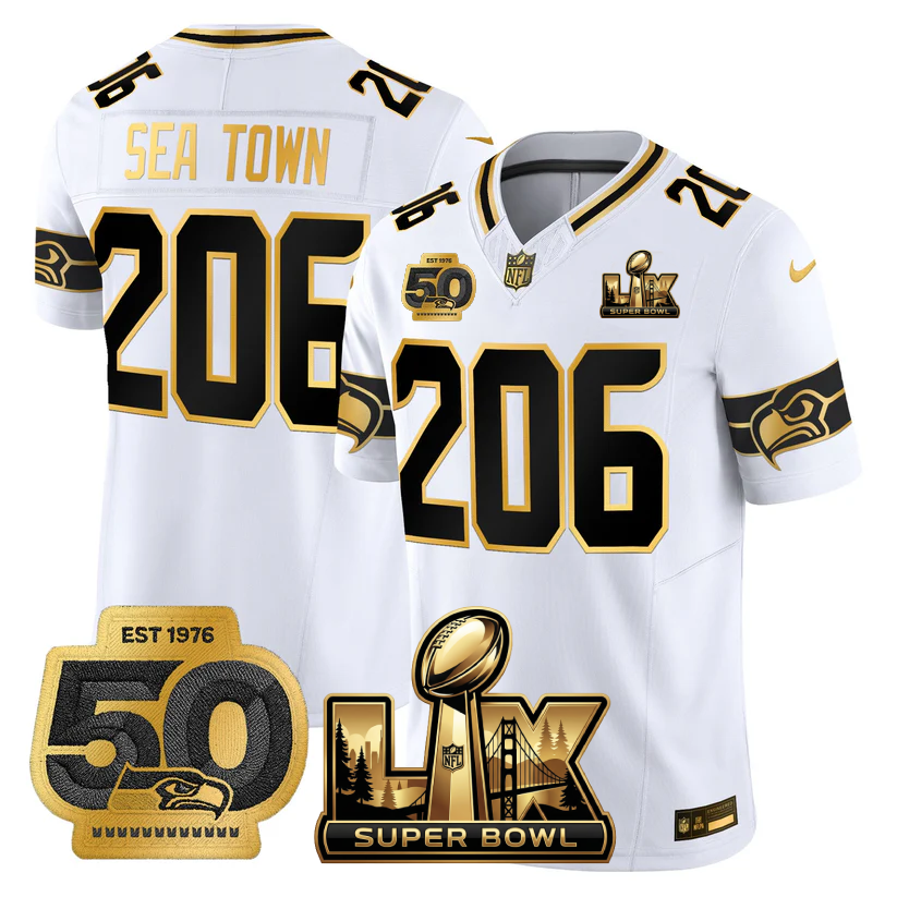 SEA Super Bowl LX - 50th Anniversary Patch Gold Vapor Limited Jersey - Stitched