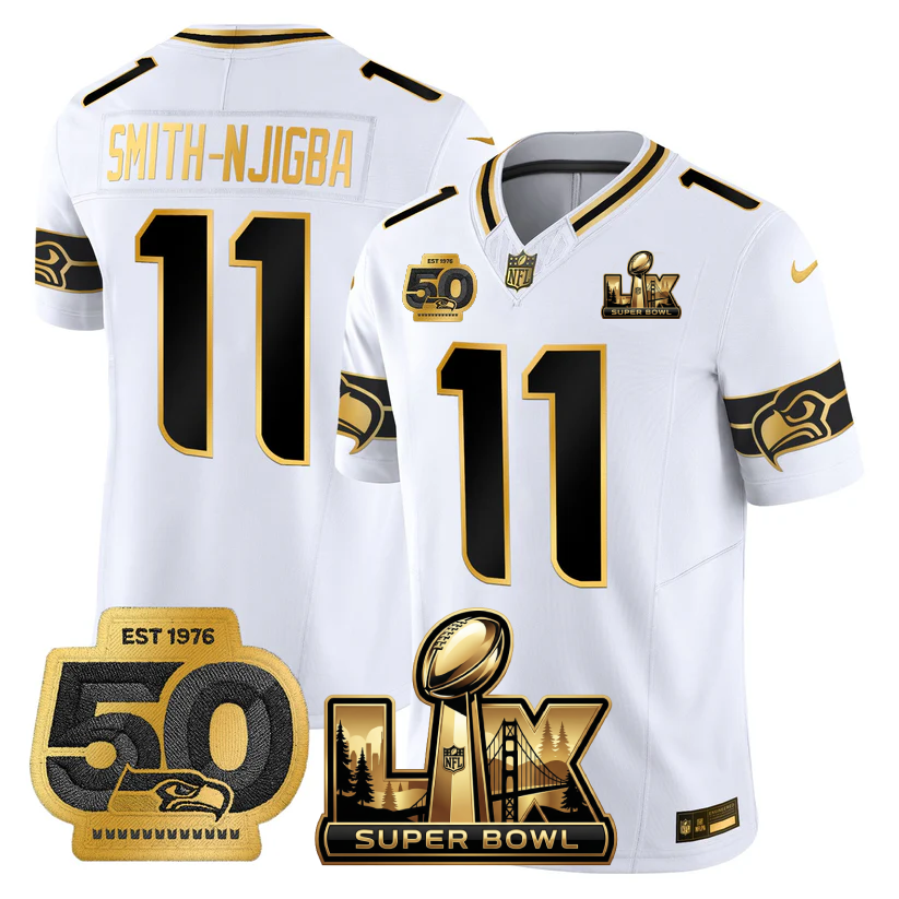SEA Super Bowl LX - 50th Anniversary Patch Gold Vapor Limited Jersey - Stitched