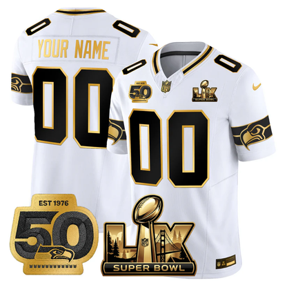 SEA Super Bowl LX - 50th Anniversary Patch Gold Vapor Limited Jersey - Stitched