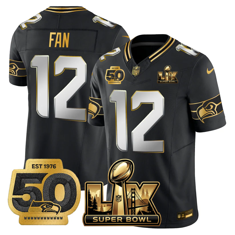 SEA Super Bowl LX - 50th Anniversary Patch Gold Vapor Limited Jersey - Stitched