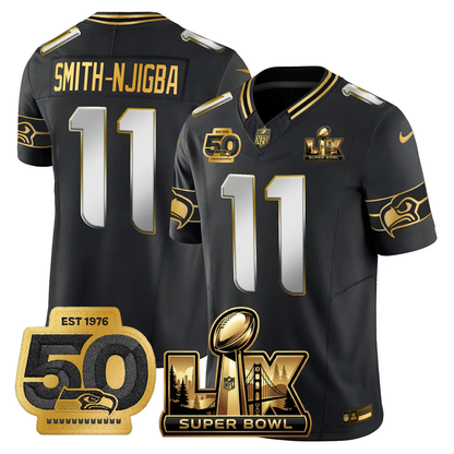SEA Super Bowl LX - 50th Anniversary Patch Gold Vapor Limited Jersey - Stitched-NQD