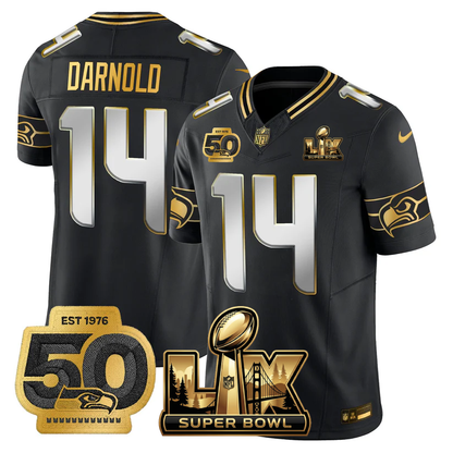 SEA Super Bowl LX - 50th Anniversary Patch Gold Vapor Limited Jersey - Stitched