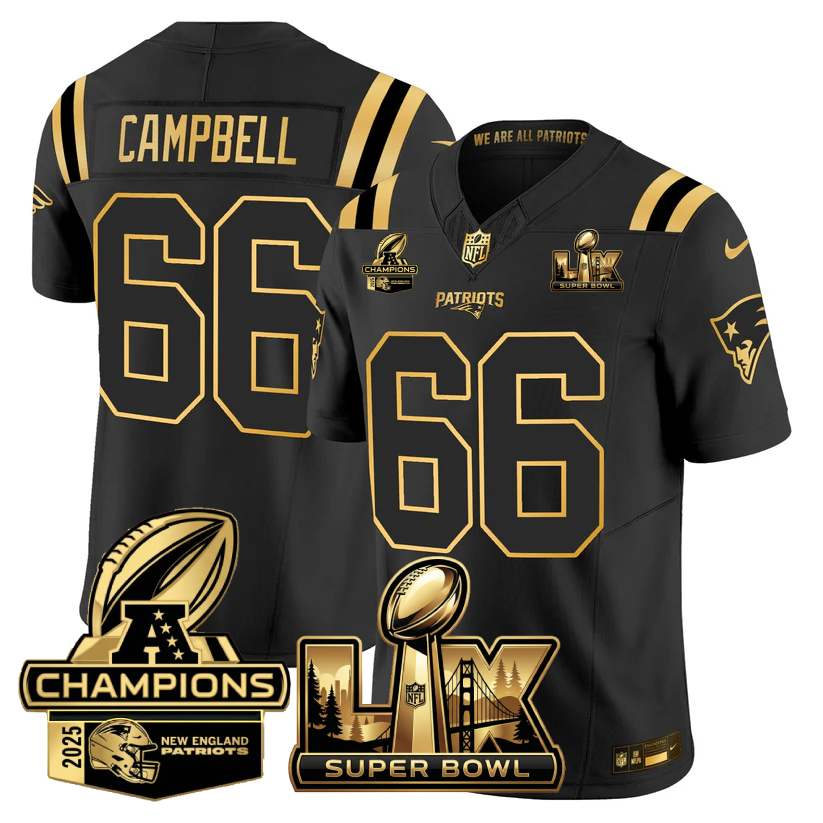 NE Super Bowl LX - AFC Champions Patch Gold Vapor Limited Jersey - Stitched