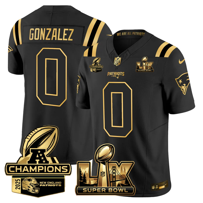 NE Super Bowl LX - AFC Champions Patch Gold Vapor Limited Jersey - Stitched