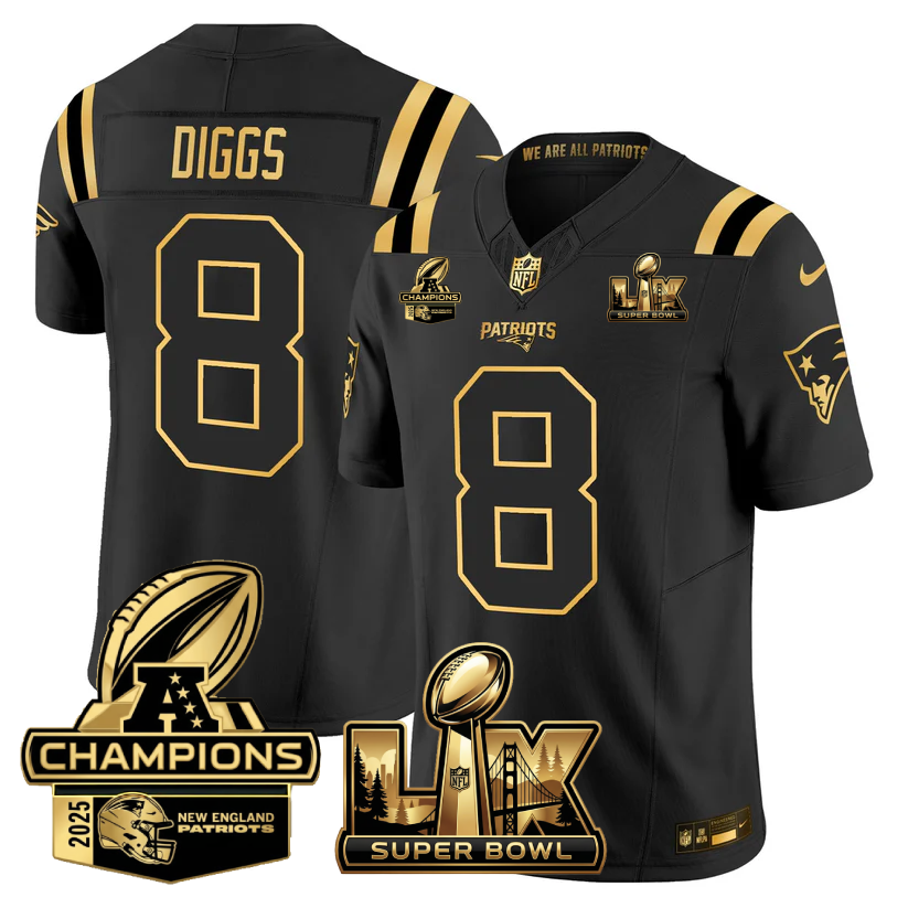 NE Super Bowl LX - AFC Champions Patch Gold Vapor Limited Jersey - Stitched