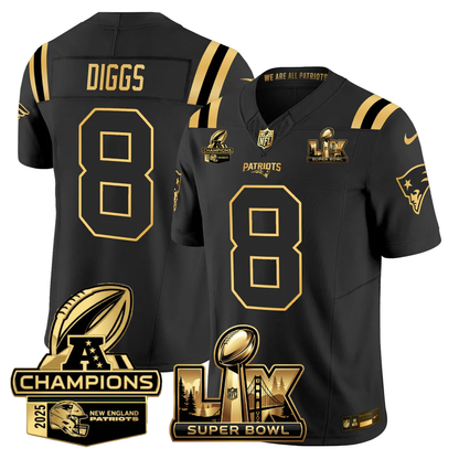 NE Super Bowl LX - AFC Champions Patch Gold Vapor Limited Jersey - Stitched