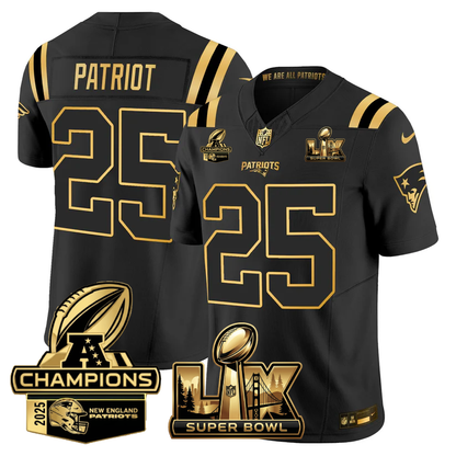 NE Super Bowl LX - AFC Champions Patch Gold Vapor Limited Jersey - Stitched