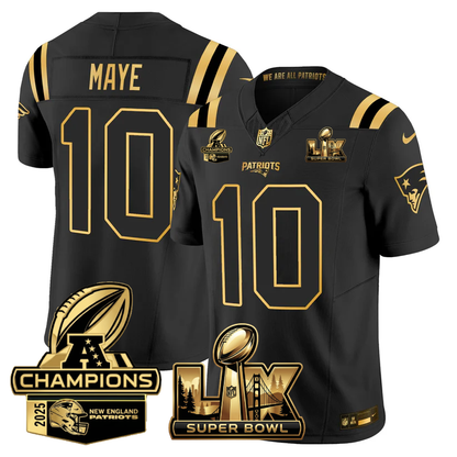 NE Super Bowl LX - AFC Champions Patch Gold Vapor Limited Jersey - Stitched