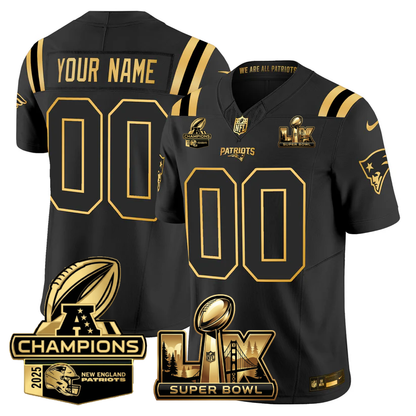 Custom NE Super Bowl LX - AFC Champions Patch Gold Vapor Limited Jersey - Stitched