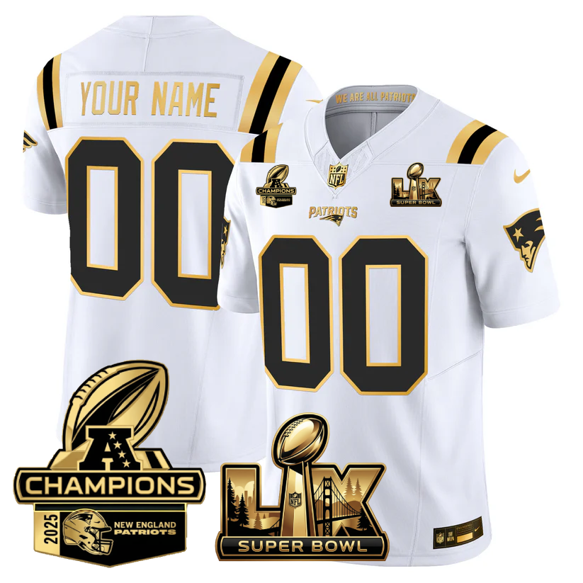 NE Super Bowl LX - AFC Champions Patch Gold Vapor Limited Jersey - Stitched