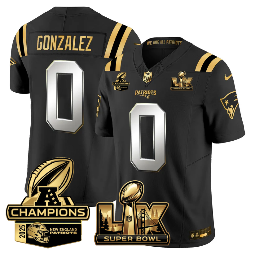 NE Super Bowl LX - AFC Champions Patch Gold Vapor Limited Jersey - Stitched