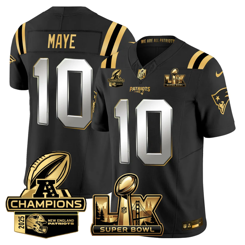 NE Super Bowl LX - AFC Champions Patch Gold Vapor Limited Jersey - Stitched