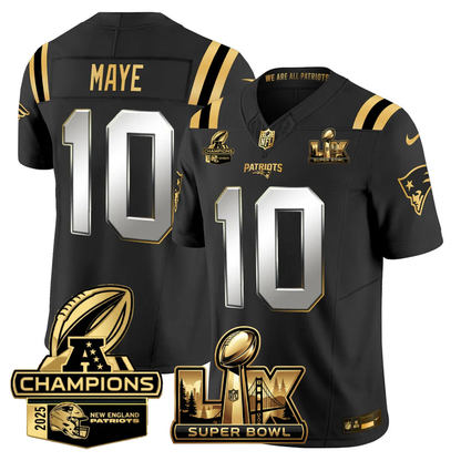 NE Super Bowl LX - AFC Champions Patch Gold Vapor Limited Jersey - Stitched
