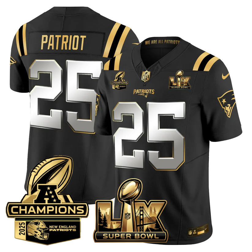 NE Super Bowl LX - AFC Champions Patch Gold Vapor Limited Jersey - Stitched