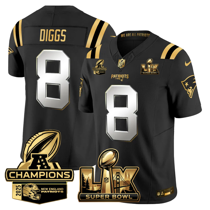 NE Super Bowl LX - AFC Champions Patch Gold Vapor Limited Jersey - Stitched
