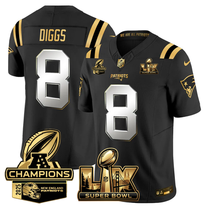 NE Super Bowl LX - AFC Champions Patch Gold Vapor Limited Jersey - Stitched