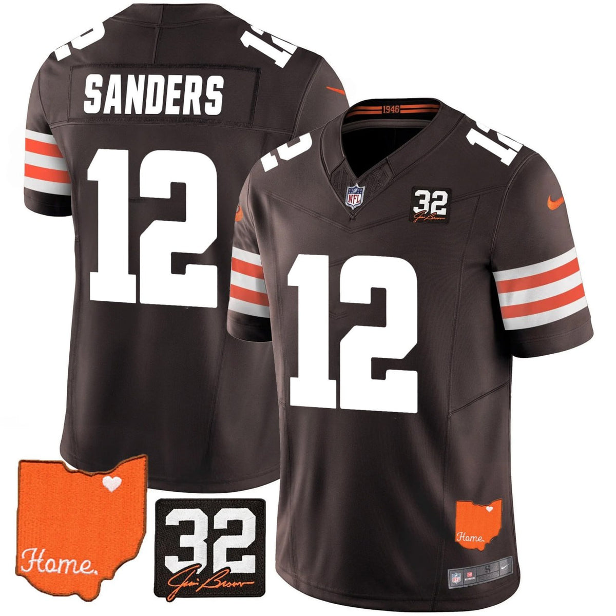 Browns #32 Jim Brown Memorial & Home Patch Vapor Limited Jersey - Stitched